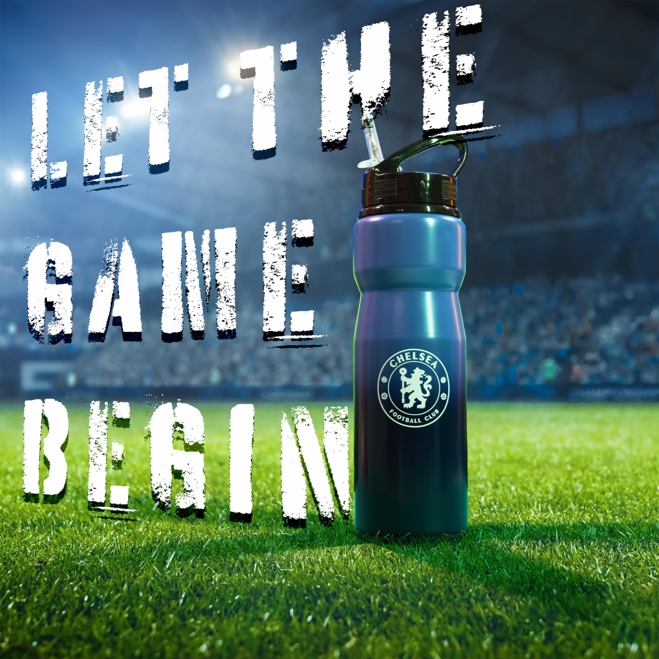 Chelsea FC Water Bottle with Straw - Metal Water Bottle for Football Fans Sports Work Gym Gifts for Men, Purple/Black, 750 ml - Image 2