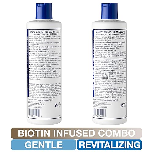Miniatura 4 de Mane 'n Tail Champú y acondicionador sin sulfato micelar (11.2 onzas cada uno) - Fórmula vegana infundida con biotina para desintoxicar, nutrir y