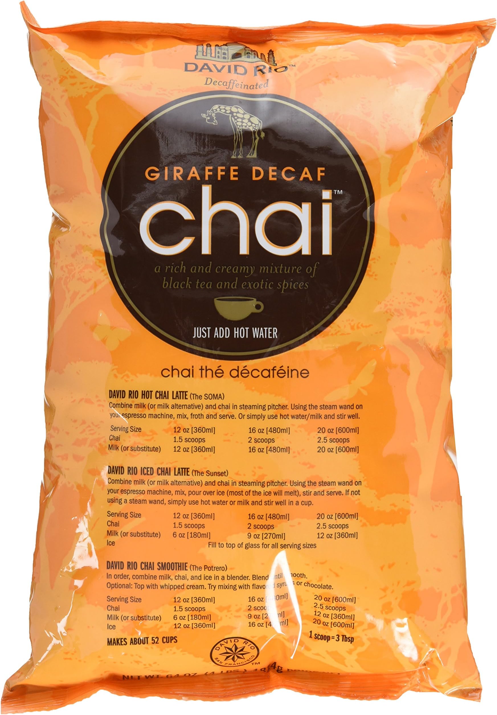 David Rio Giraffe Decaf Chai, 64 Ounce