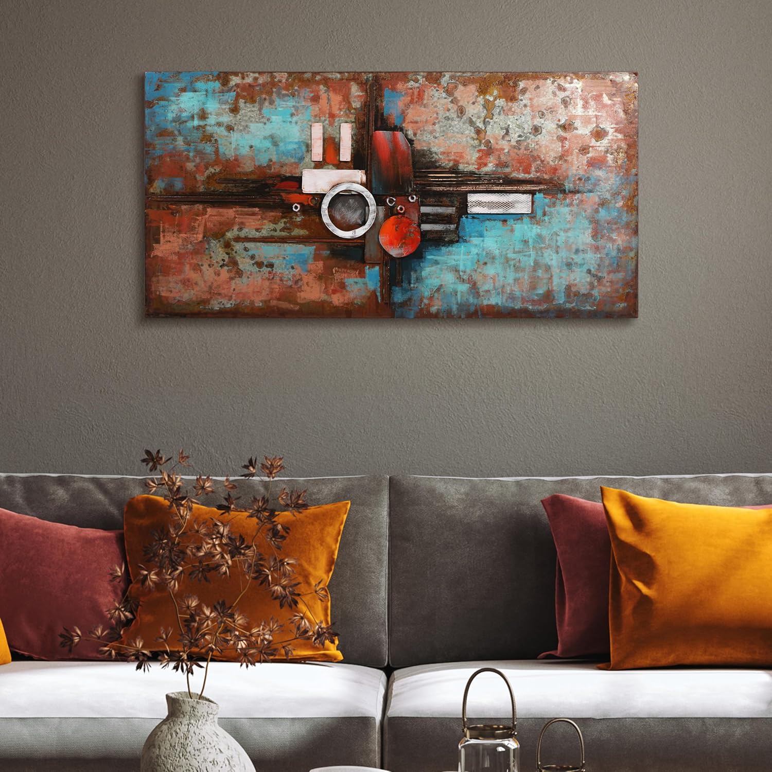 Empire Art Direct "Composition 1" Mixed Media Hand Painted Iron Wall Sculpture by Primo