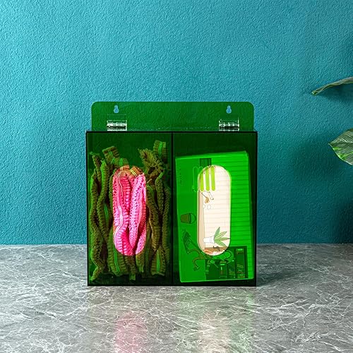 Miniatura 3 de Dispensador de guantes montado en la pared, dispensador de cubierta de zapatos de redecilla, soporte acrílico para guantera, verde (para 2 cajas)