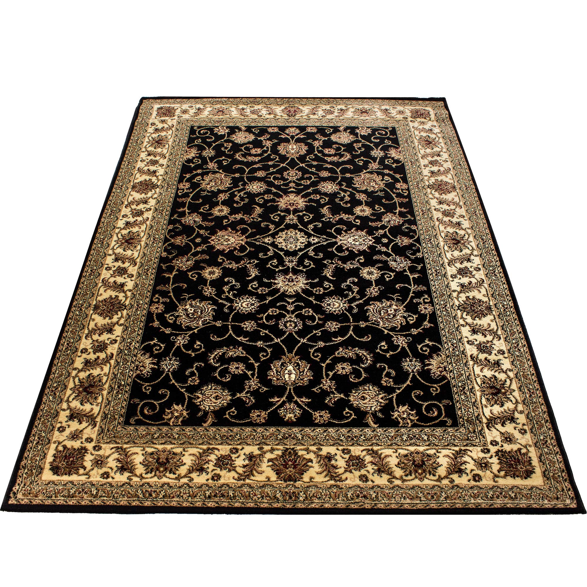HomebyHome Orient Teppich 120x170 cm Schwarz, Kurzflor im Vintage Look, Pflegeleichtes Wohnaccessoire mit klassischem Muster für Schlaf- oder Wohnzimmer