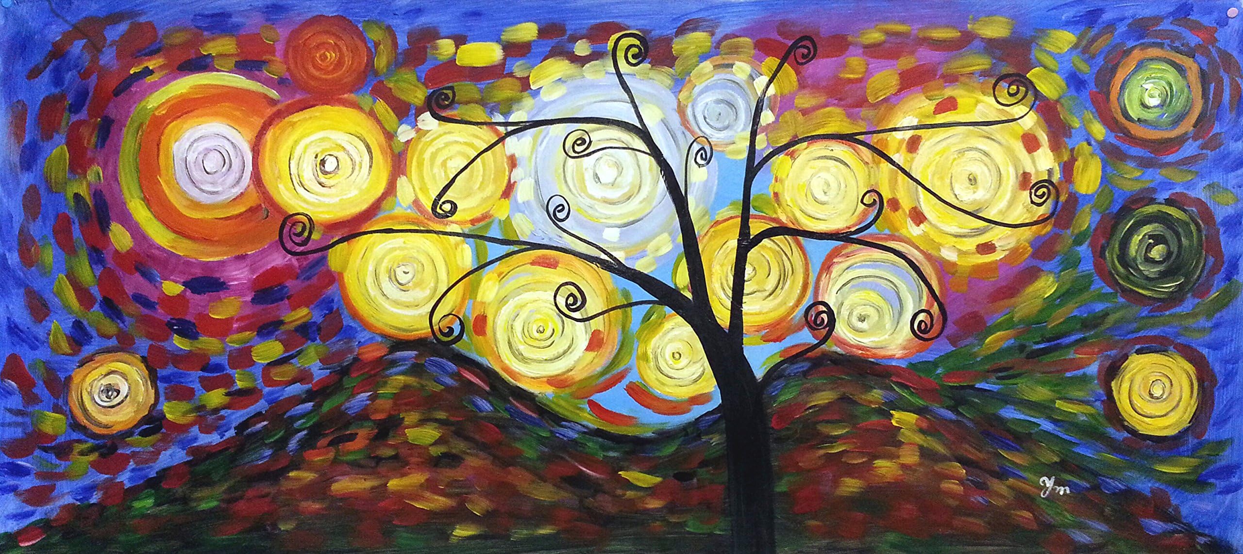 Rflkt Klimt Tree of Life - Large Panorama - Large Fine Art oil on canvas painting and craftsmanship, hand made wall art transcription of the inspiring work of Gustav Klimt, by brand trademark