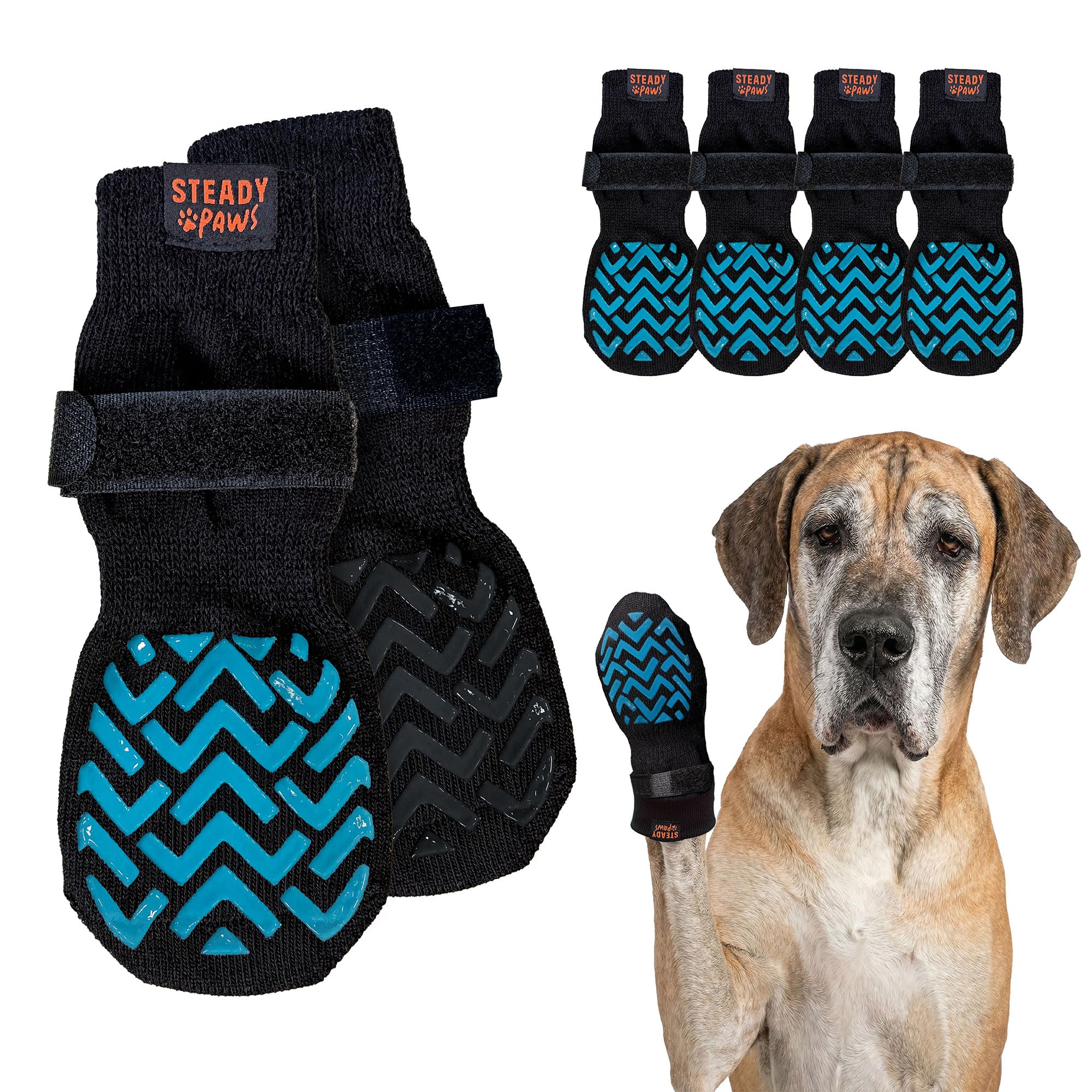 Steady Paws Anti-Slip Socks for Dogs - Breathable & Washable Non Slip Grippy Socks, Rubberized Paw & Adjustable Strap, Secure Fit to Prevent Slipping,