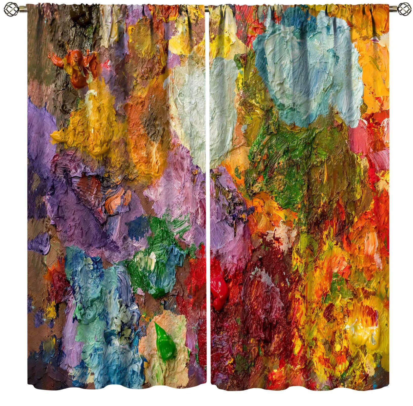 ZhiRain Multicolor Abstract Curtains Artist Multicolor Oil Abstract Art Ink Printing Curtain with Rod Pocket for Bedroom Living Room Home Decor Drapes