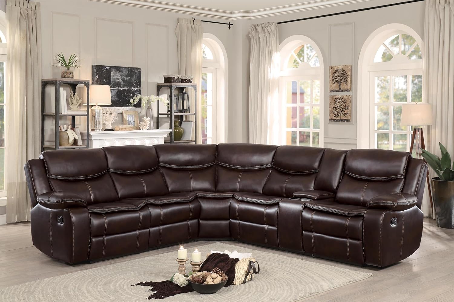 Homelegance 118" Manual Reclining Sectional Sofa, Brown