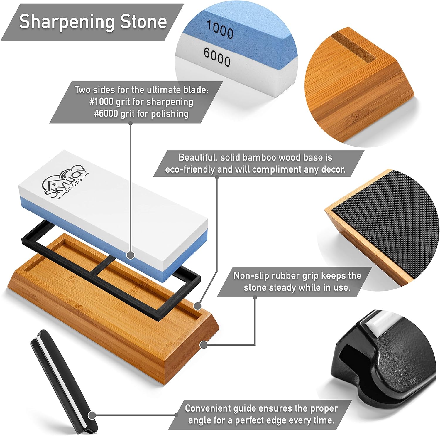 Free Shipping 🛒 Knife Sharpener, Double Grit Sharpening Stone 1000/6000 by Skyway Goods