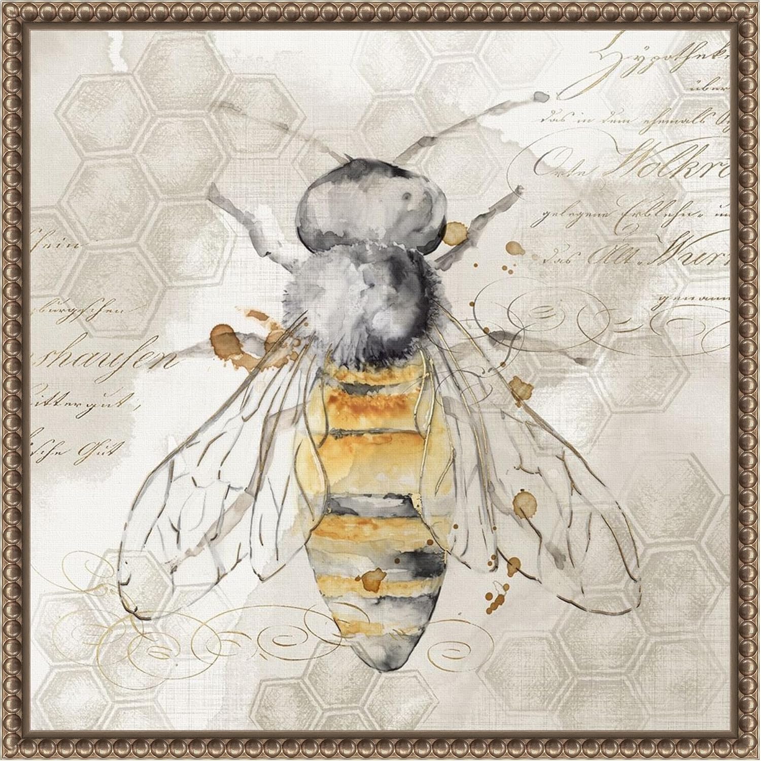 Amanti Art Framed Canvas Wall Art 16x16 Queen Bee II by Eva Watts, Framed Wall Art Canvas, Animals Artwork, Traditional Decor, Small Poster Painting for Living Room, Bedroom, Bathroom, Kitchen,