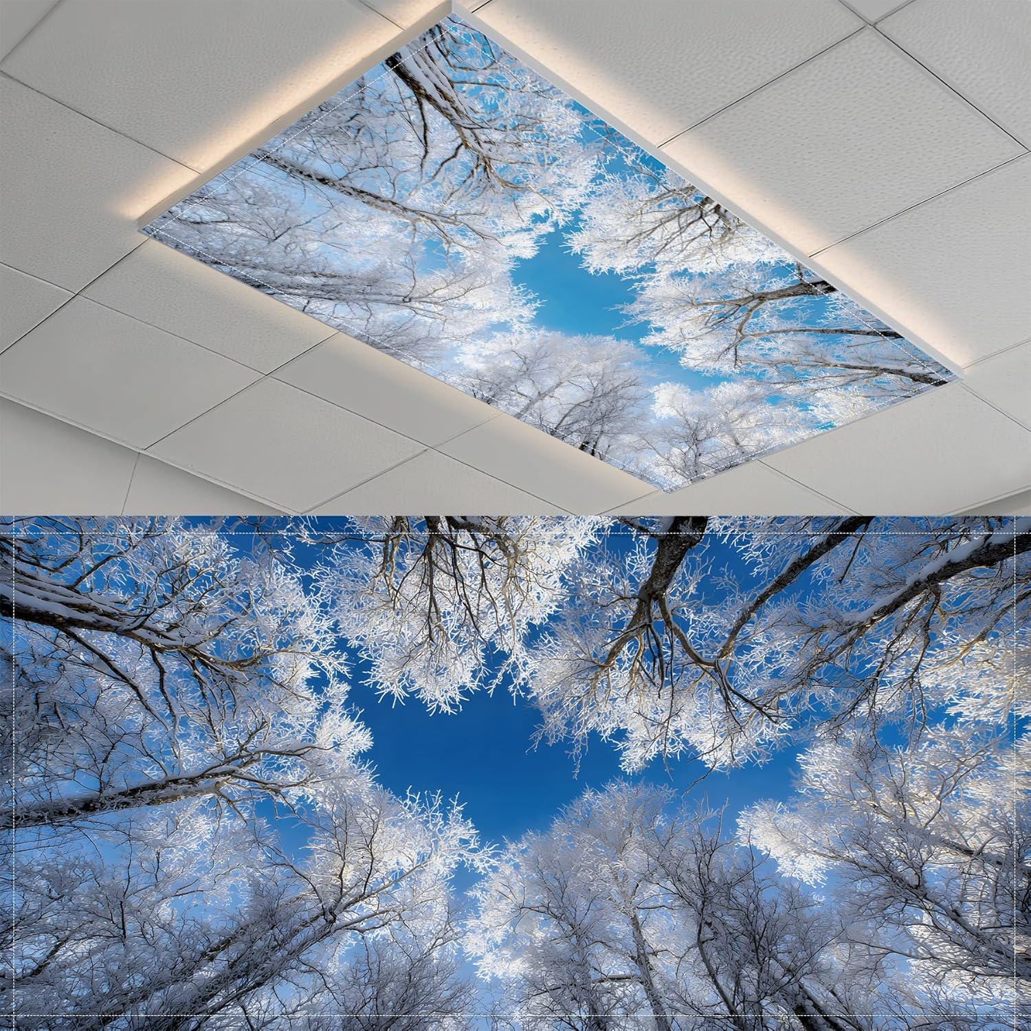 2 Pack Fluorescent Light Covers- 4 x 2 Feet Magnetic Ceiling Light Cover Room Supplies (Green Leaves)