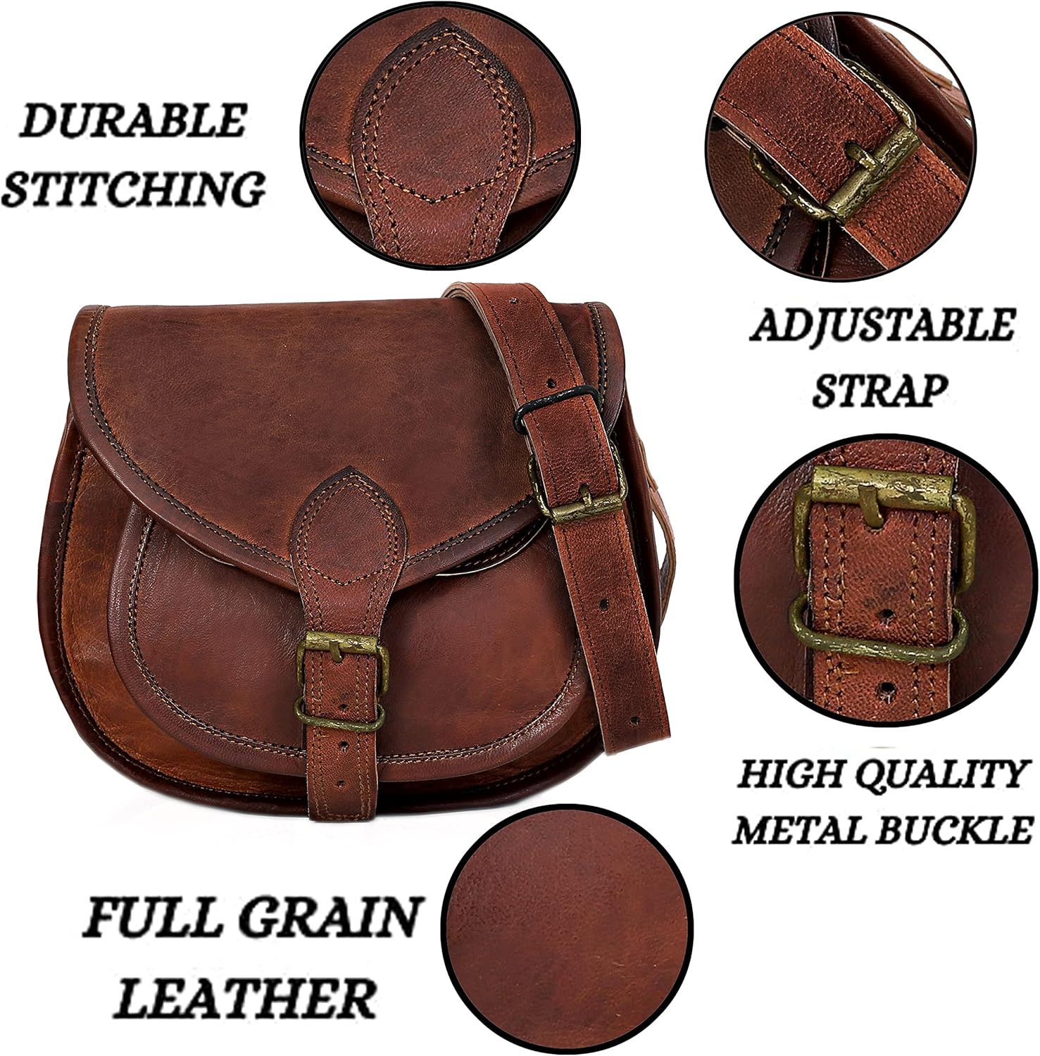 9" X 7" Women Vintage Style Genuine Brown Leather Crossbody Shoulder Bag Handmade Purse - Image 4