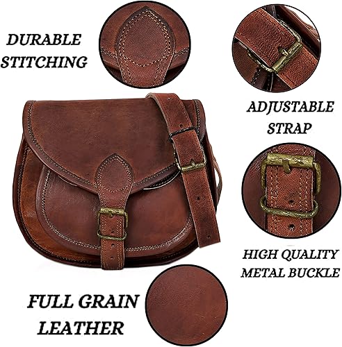 Miniatura 3 de 9 "x 7" mujeres estilo vintage cuero genuino marrón bandolera bandolera bolso hecho a mano