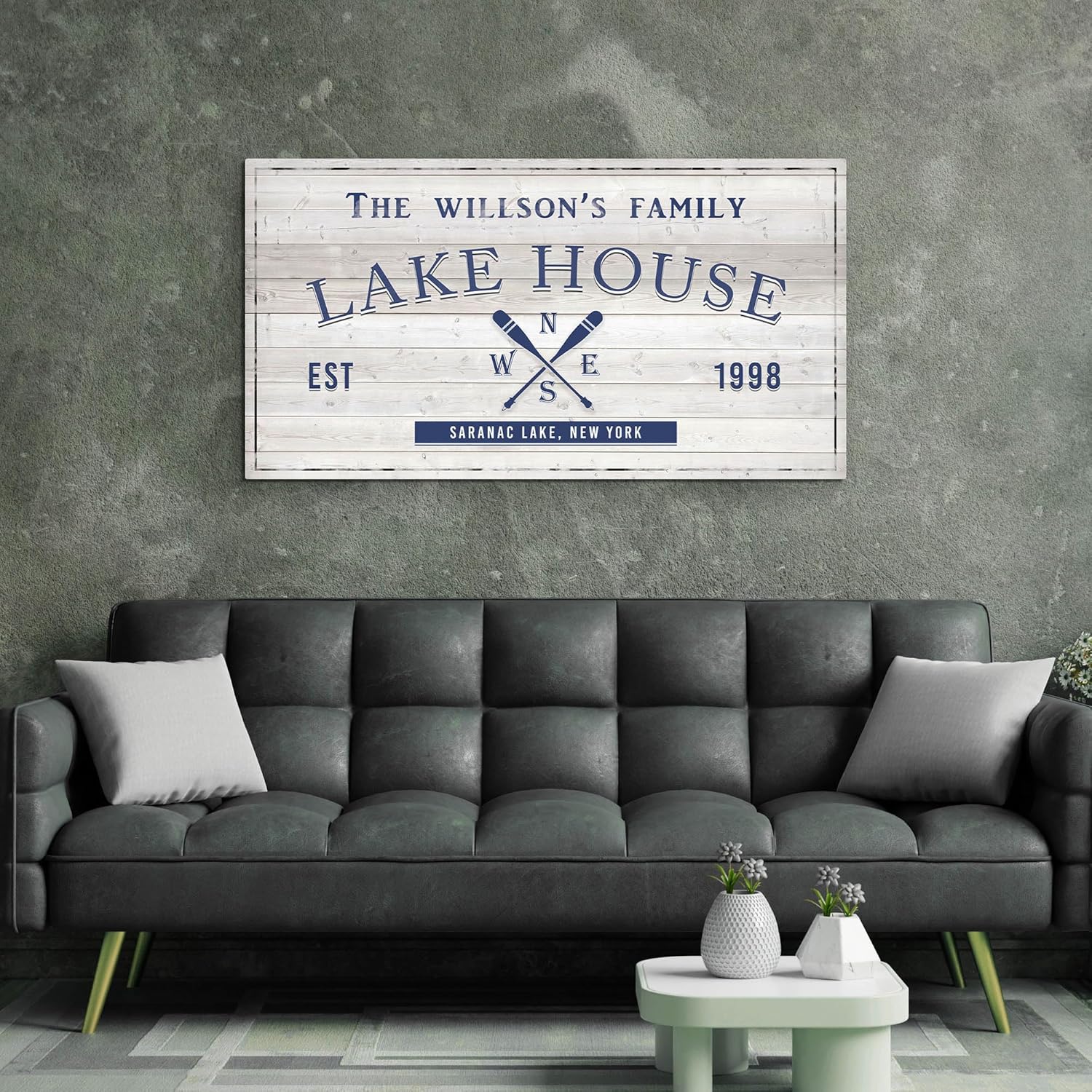 Awesometik Customized Lake House Sign - Personalizable with Name, Decor for Farmhouse, Rustic Decor, Ready to Hang (White Wood)