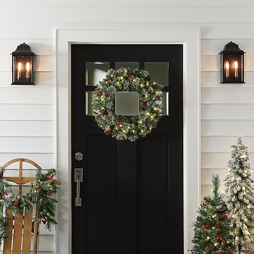 Vista 19 de National Tree - Corona de abeto con cerdas plateadas, conos y bayas rojas (24 pulgadas), PVC, 24 pulgadas