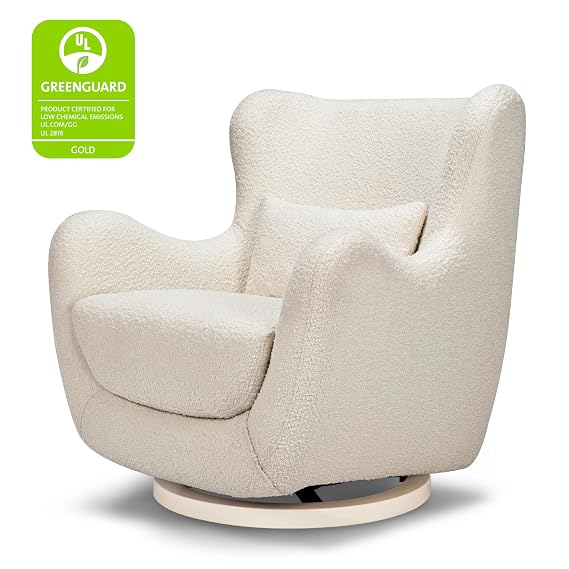 Nursery Works Solstice Swivel Glider in Ivory Boucle with Ivory Wood Base, Greenguard Gold Certified and CertiPUR-US Certified