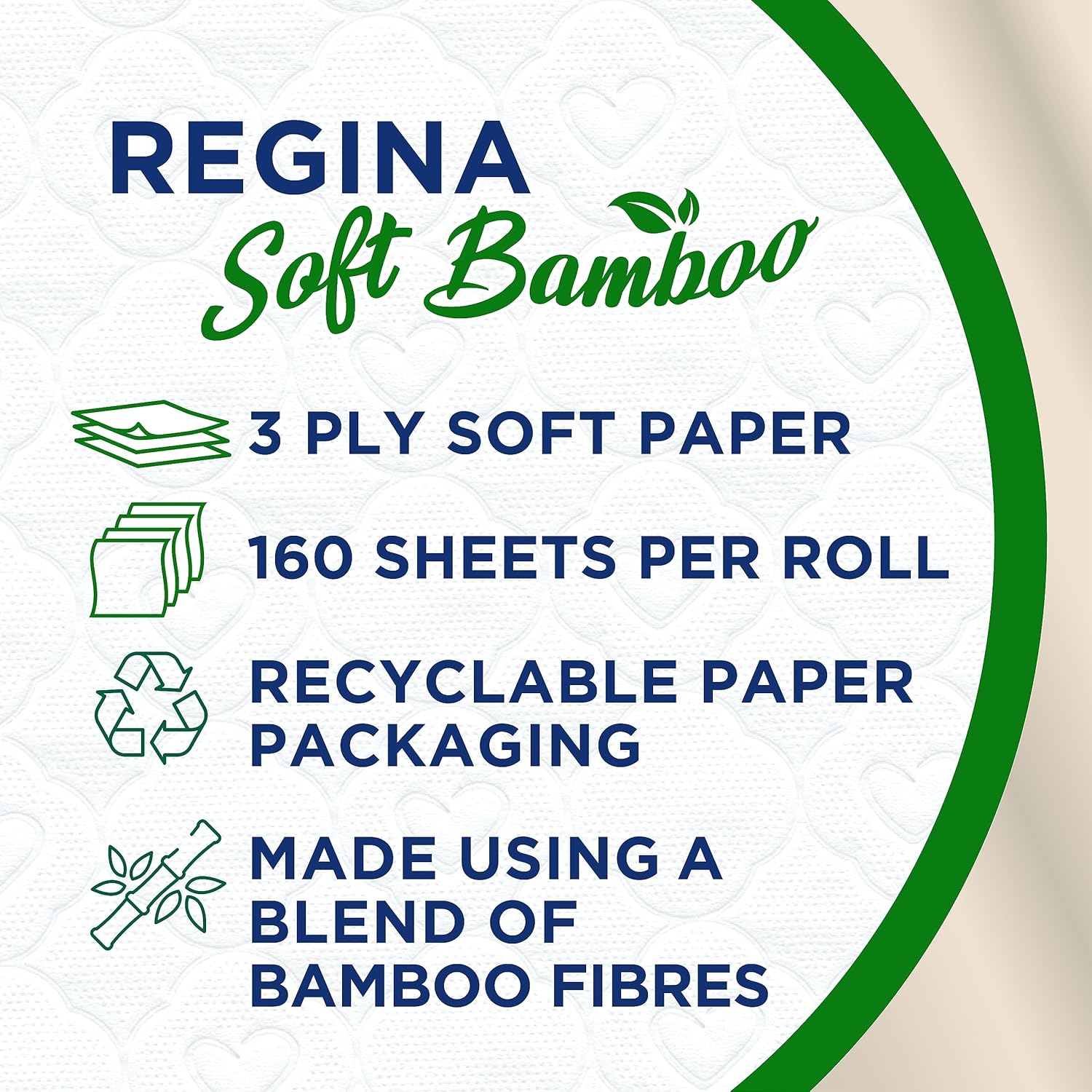 Regina Soft Bamboo - 45 Rolls of Toilet Tissue 3 Ply, 160 Sheets, Naturally Soft for your Skin, Toilet Tissue Made with Bamboo Fibers, Paper Packaging, FSC Certificated
