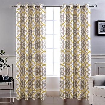 DriftAway Alexander 80% Blackout Curtains for Living Room 250GSM Pattern Match Thermal Insulated Room Darkening Geo Moroccan Mid Century Grommet Bedroom Drapes 2 Panels 52 Inch by 84 Inch Yellow Gray