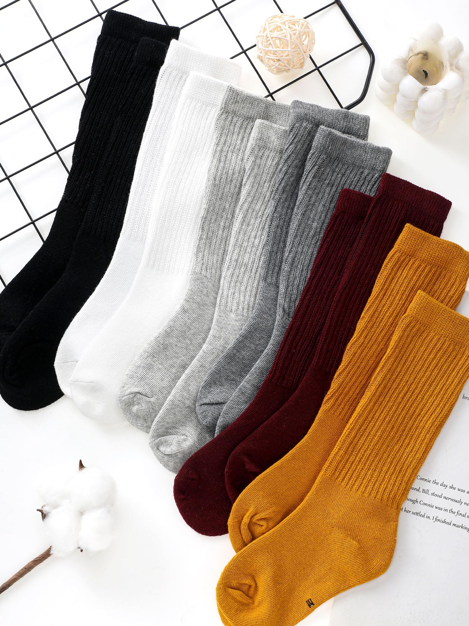 Fourluoo 6 Paar Mädchen Slouch Boots Socken Mädchen Scrunch Stacked Socken für Kinder | Lange Crew-Socken für Jungen und Mädchen, kniehoch, weiche, atmungsaktive Baumwolle, buntes Socken-Set für den täglichen