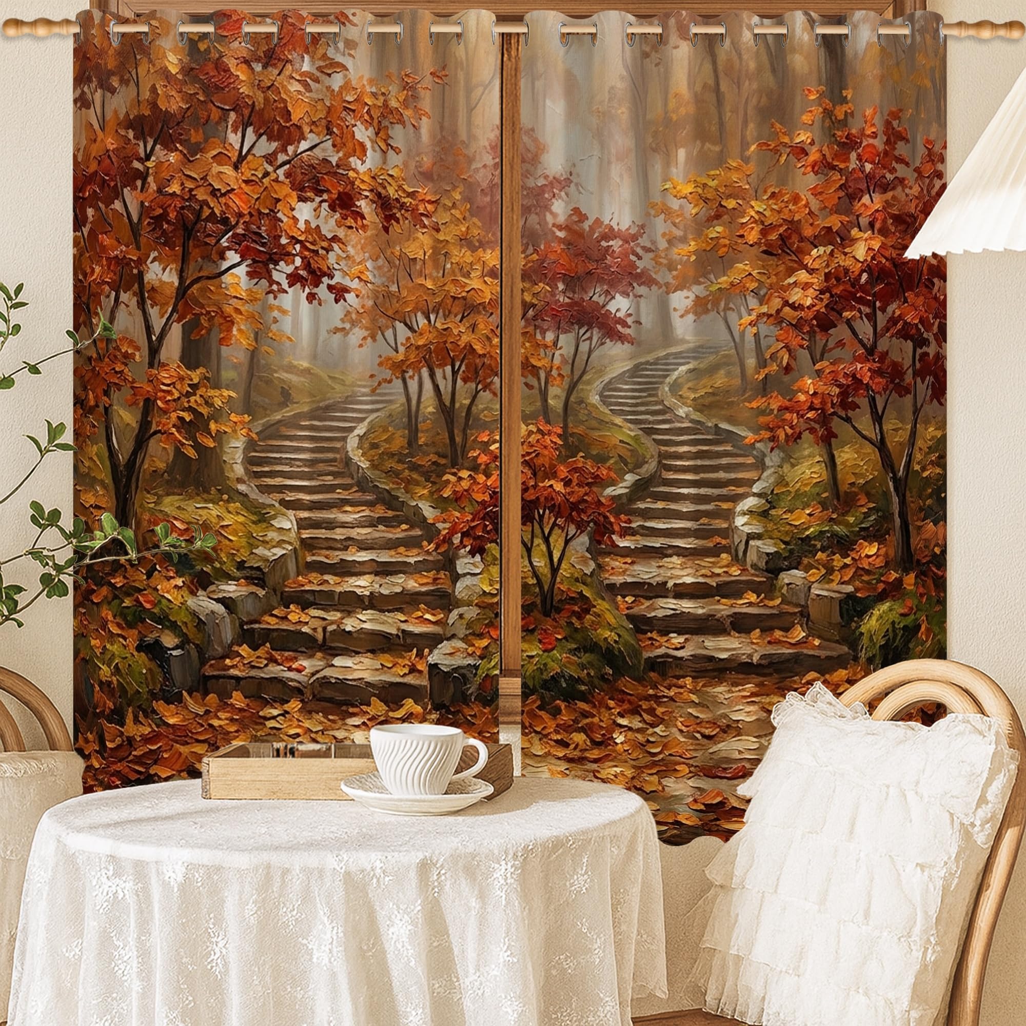 Rideaux occultants thermiques avec feuilles d'automne orange 132 x 137 cm
