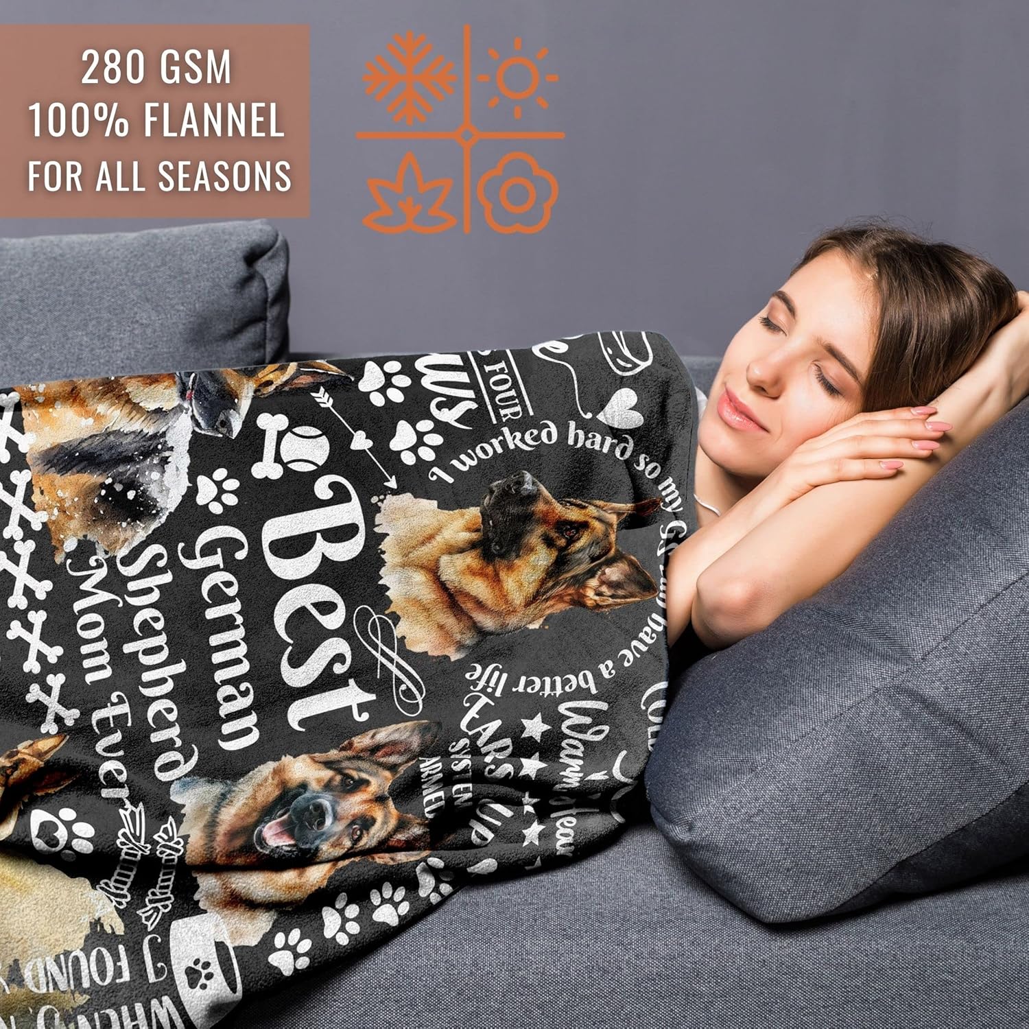 InnoBeta German Shepherd Gifts for Women, Throw Blanket for Dog Mom, Dog Lover, Owners, 50x65 Inches, Black - Image 2
