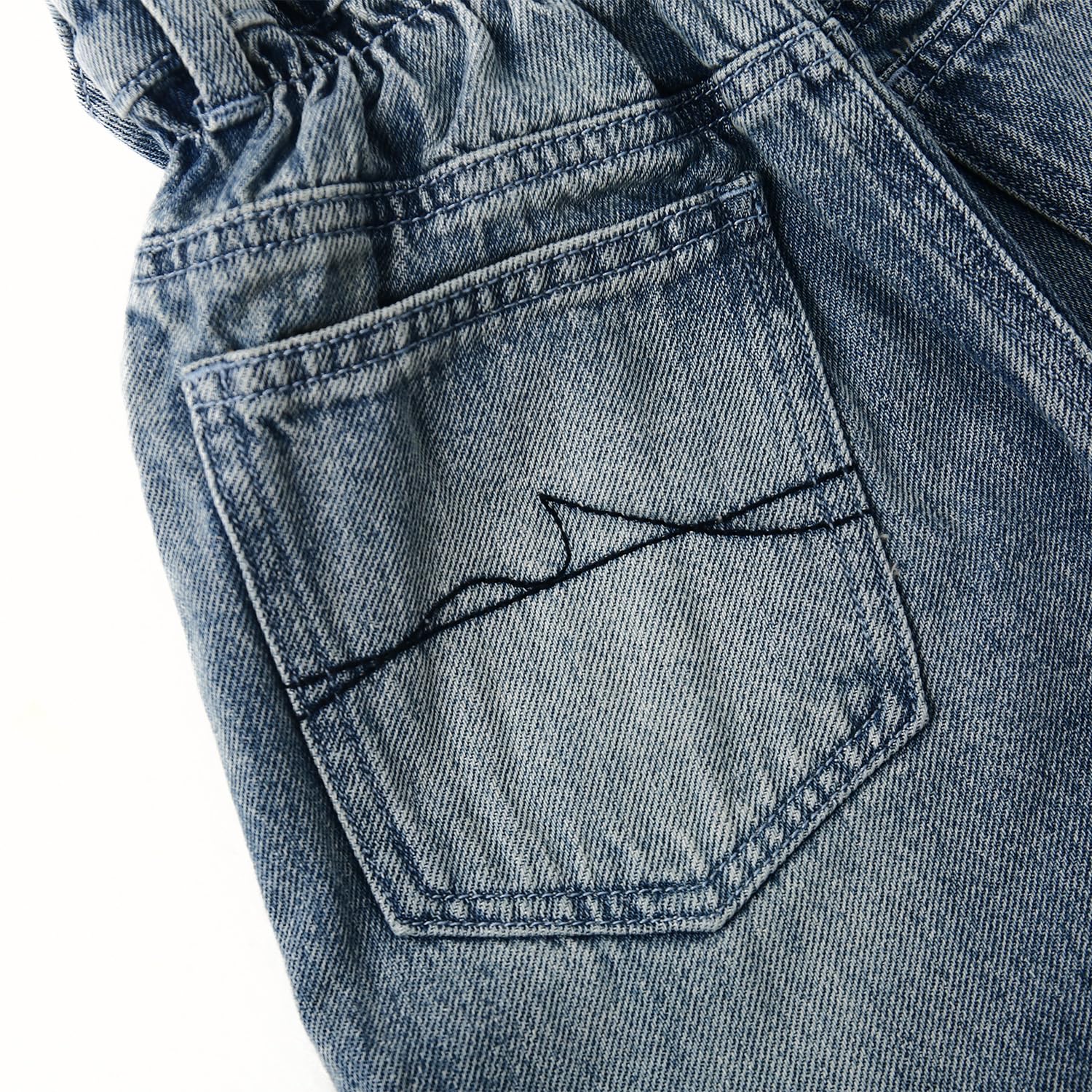 KIDSCOOL SPACE Jeans a gamba larga per ragazze, pantaloni in denim con elastico in vita a fiore di loto increspato
