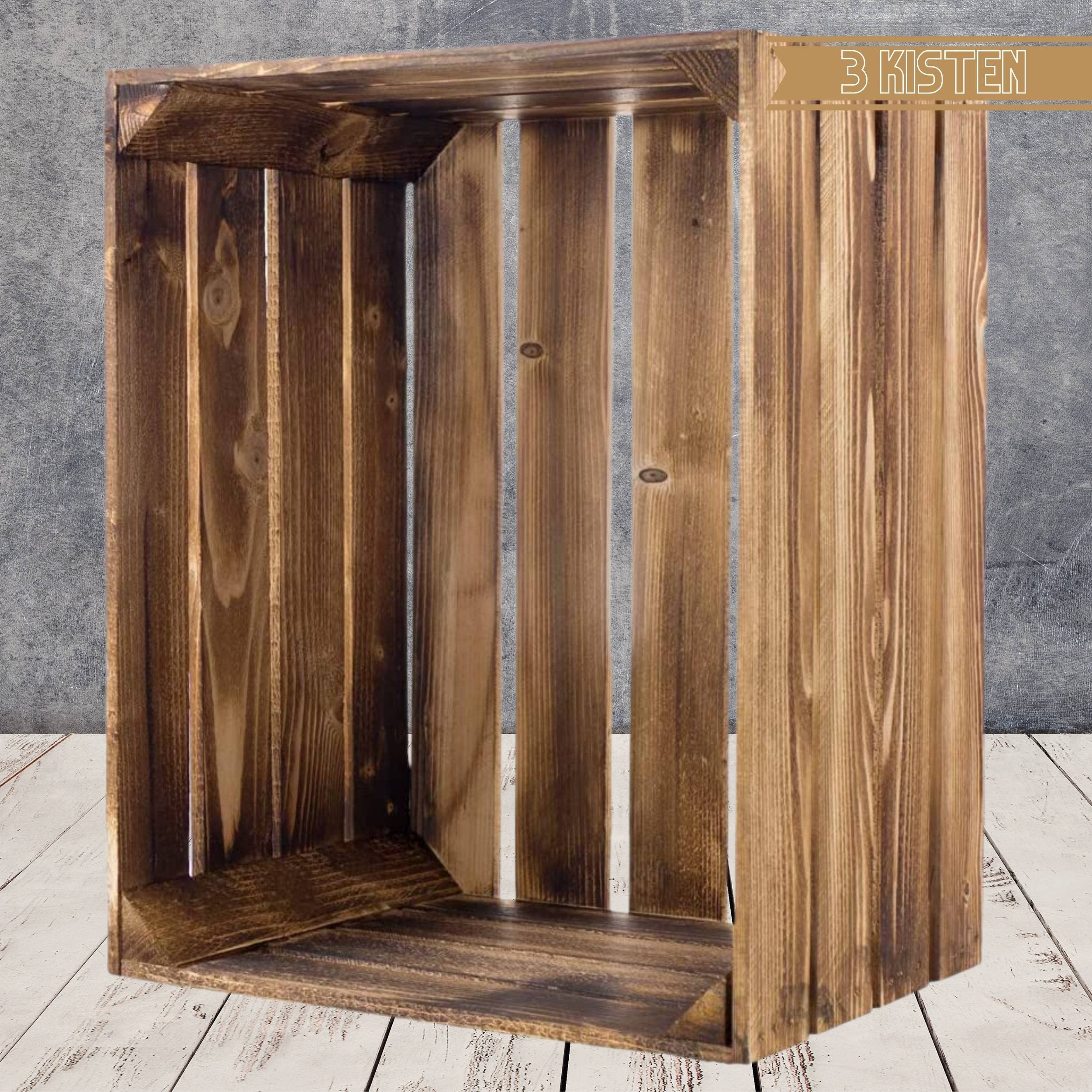 3er set massive Obstkiste Apfelkiste Weinkiste aus dem Alten Land +++ 50 x 40 x 30 cm (GEFLAMMT)