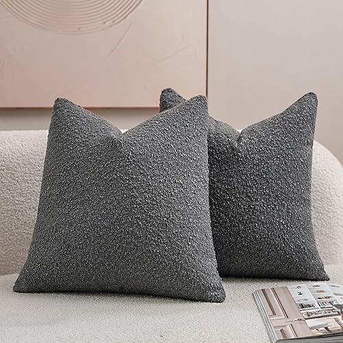 DEZENE Juego de 2 fundas de almohada decorativas con textura de Boucle de 18 x 18 pulgadas, color gris, para cama, sofá, sala de estar, fundas