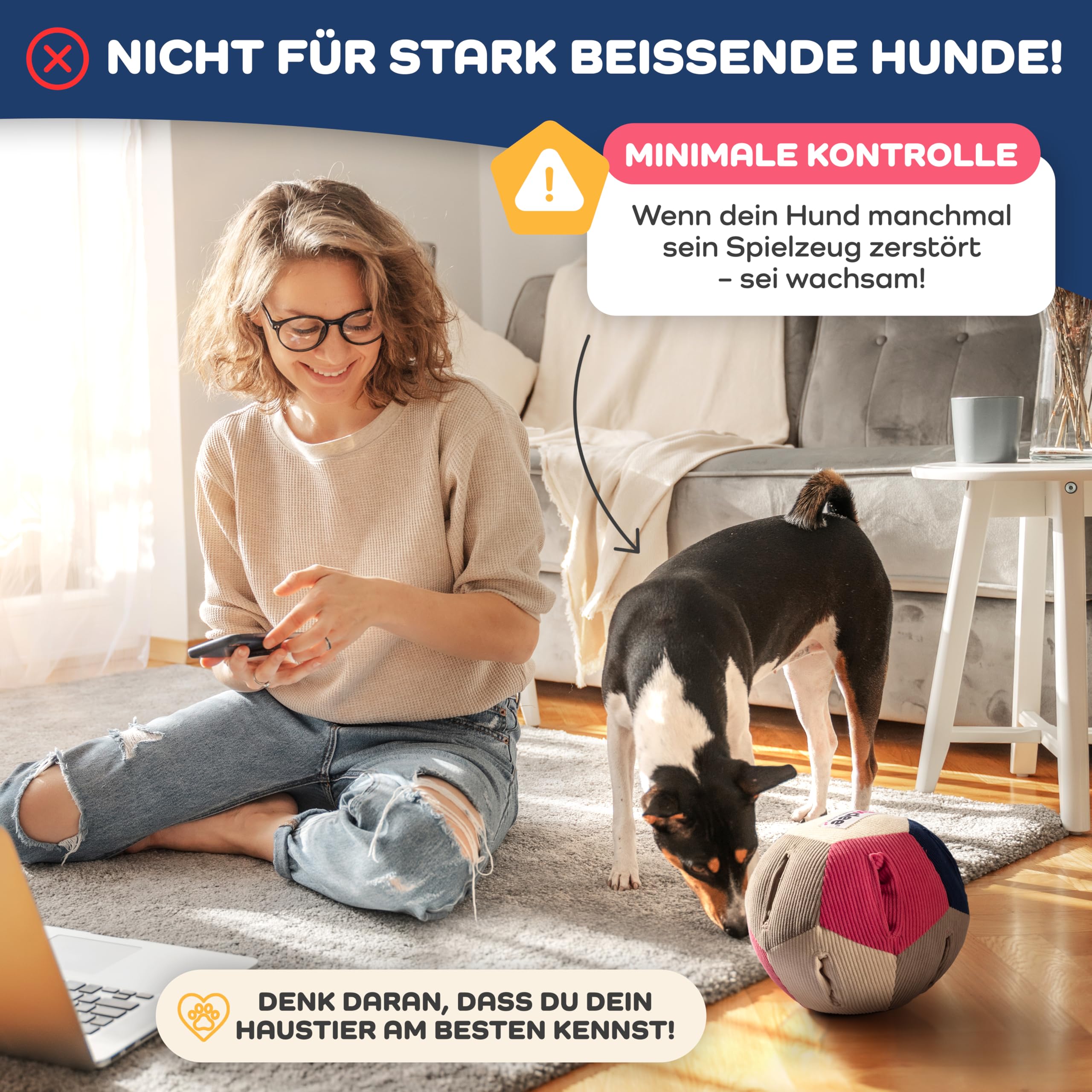 Schnüffelball für Hunde – Intelligenzspielzeug mit 4 Schwierigkeitsstufen – Interaktives Hundespielzeug für Leckerlis & zur Förderung der Intelligenz – Beschäftigung für kleine & große Hunde