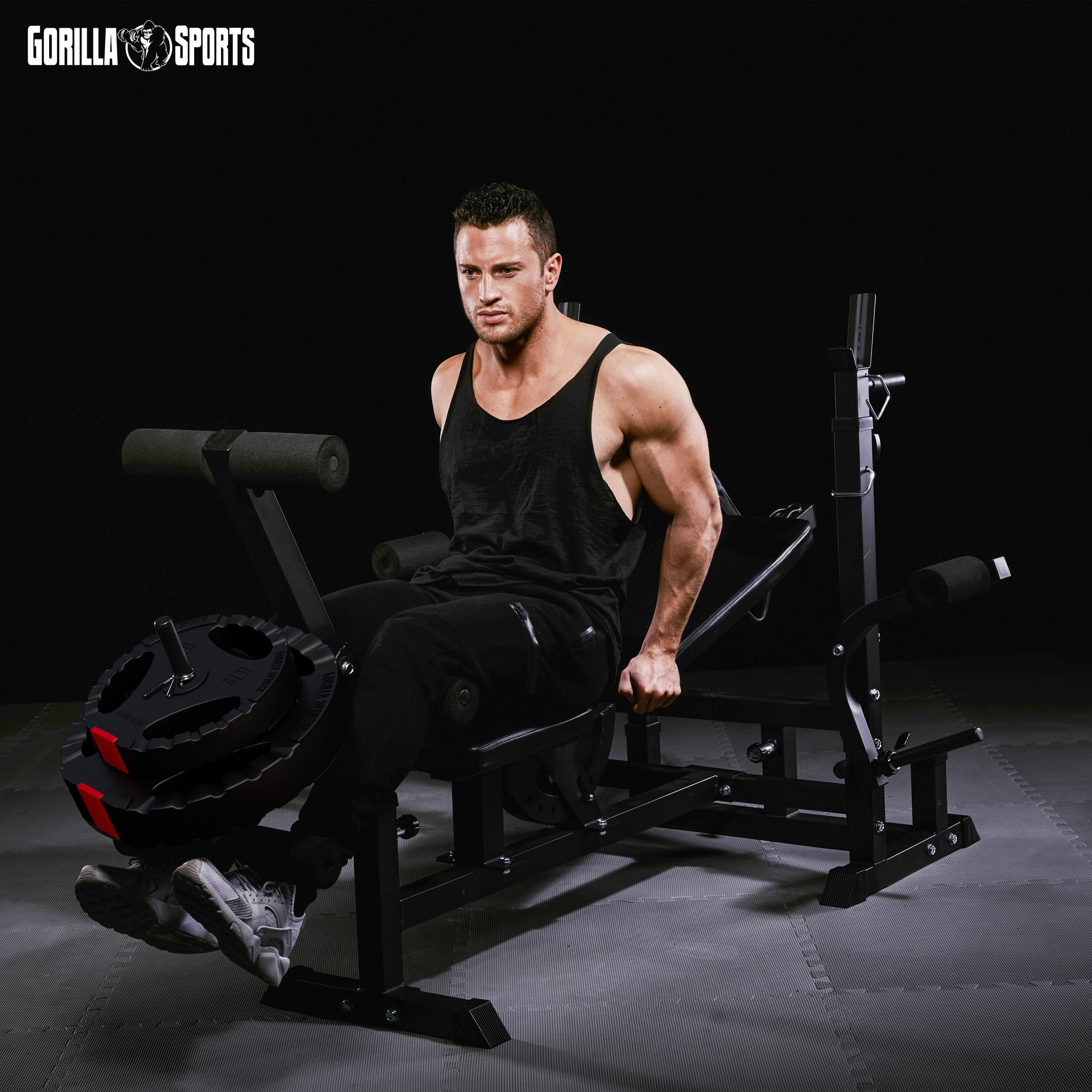 GORILLA SPORTS® Hantelbank mit 100 kg Hantelset und Latzug , Ablage | Mit verstellbarer, Dip-Station, Butterfly, Curlpult und Beincurler, bis 280 kg; Multifunktionsbank und Kraftstation