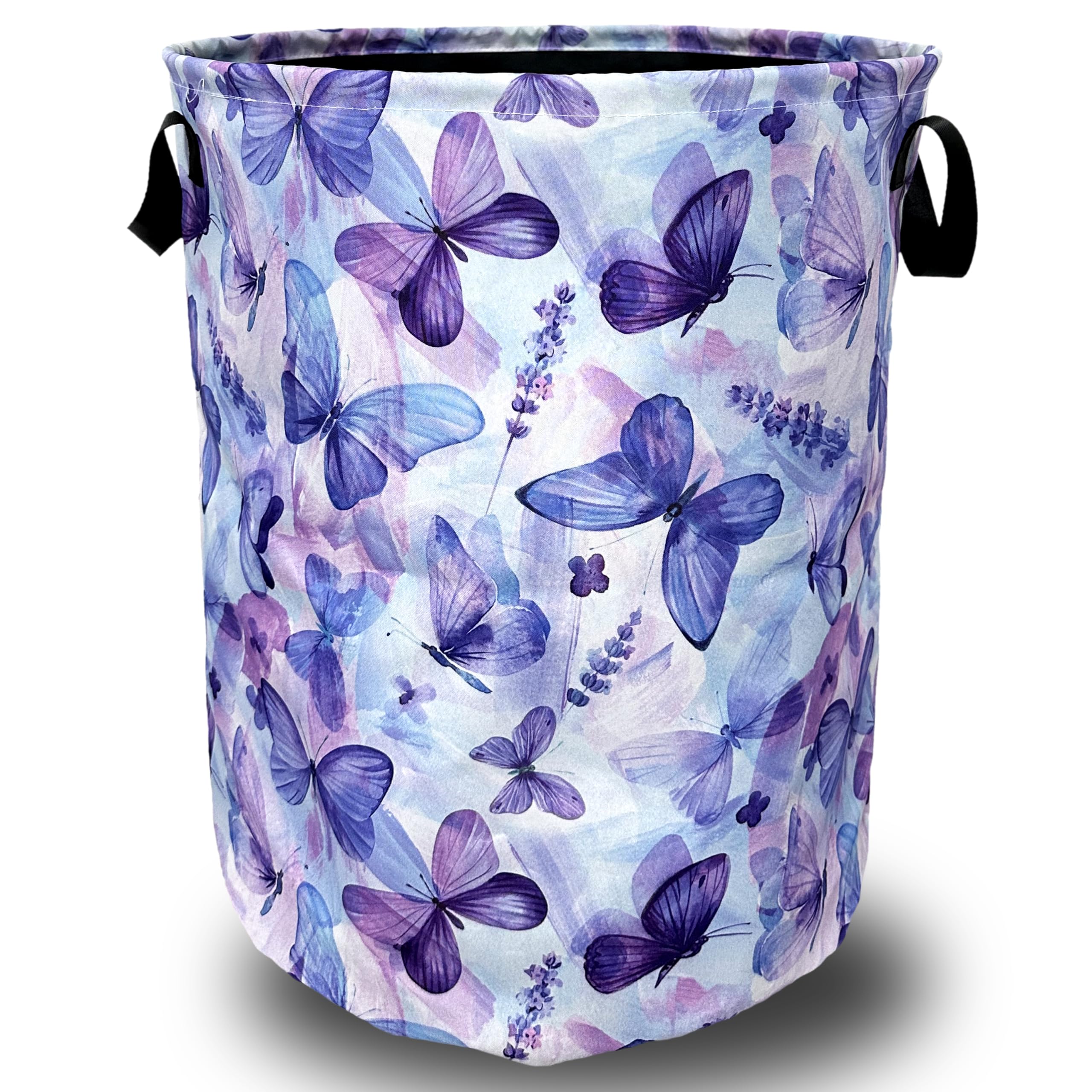 Blue Purple Butterfly Laundry Basket Foldable With Handles Tote Bag Oxford Cloth Colorful Laundry Hamper Clothes Storage Bucket Toy Organizer 18.9" x
