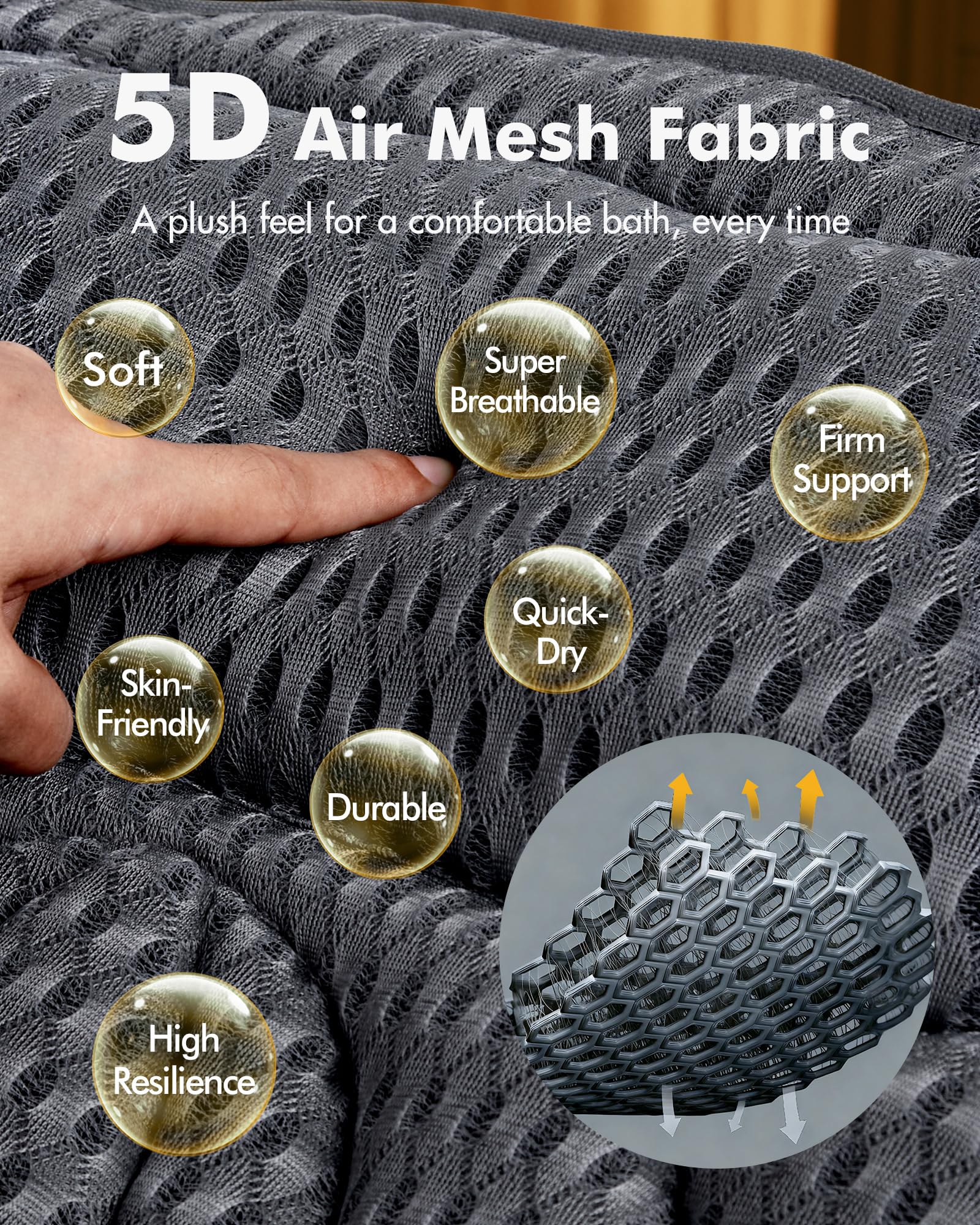 AOPOW Ergonomisches Luxus-Badekissen - 4D Air Mesh Bequemes Badewannenkissen mit Kopf-, Nacken-, Schulter- und Rückenstütze Wasserdichtes Spa-Kissen für Damen und Herren, Geschenke, 6 rutschfeste