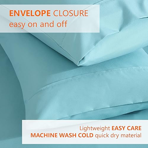 Miniatura 3 de American Home Collection Juego de 2 fundas de almohada de microfibra de doble cepillado, suaves y de fácil cuidado (color aguamarina, estándarQueen