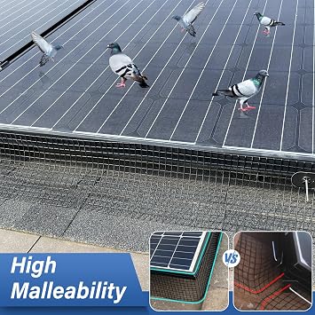 حراسة الطيور الألواح الشمسية ، 6in x 100ft Critter Guard Roll Kit for Roof Protection Net Wire Screen، Rust-Proof Black PVC Coated Galvanized Net Pigeon Mesh with 70 Fastener Clips for Bird، Animal Control
