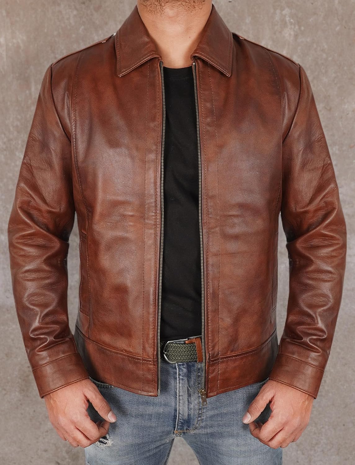 Mens Leather Jacket - Real Lambskin Classic Vintage Style Leather Jackets For Men Brown Leather Jacket for Mens - Image 8