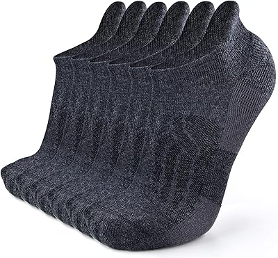 Busy Socks Merino Wool Compression Support Ankle Running Hiking Socks for Men Women, Soft Thick Cushion Tab Socks 3/6 Pairs