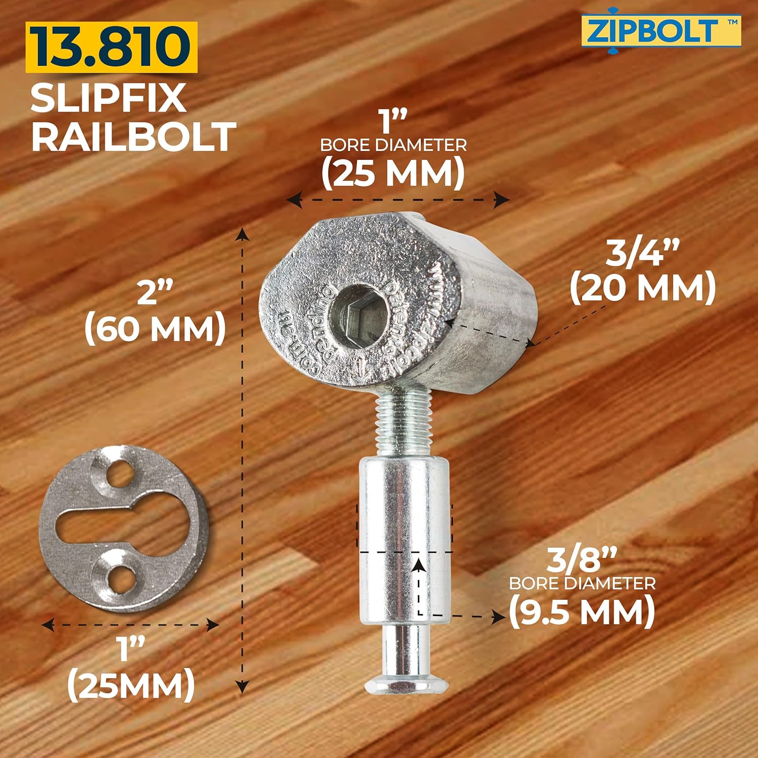 Zipbolt 13.801 Slipfix Railbolt Bulk Pack — Staircase Handrail Post to Post Fastening Solution, Durable, Fast, and Easy Residential and Commercial Installation, New Construction and Remodels