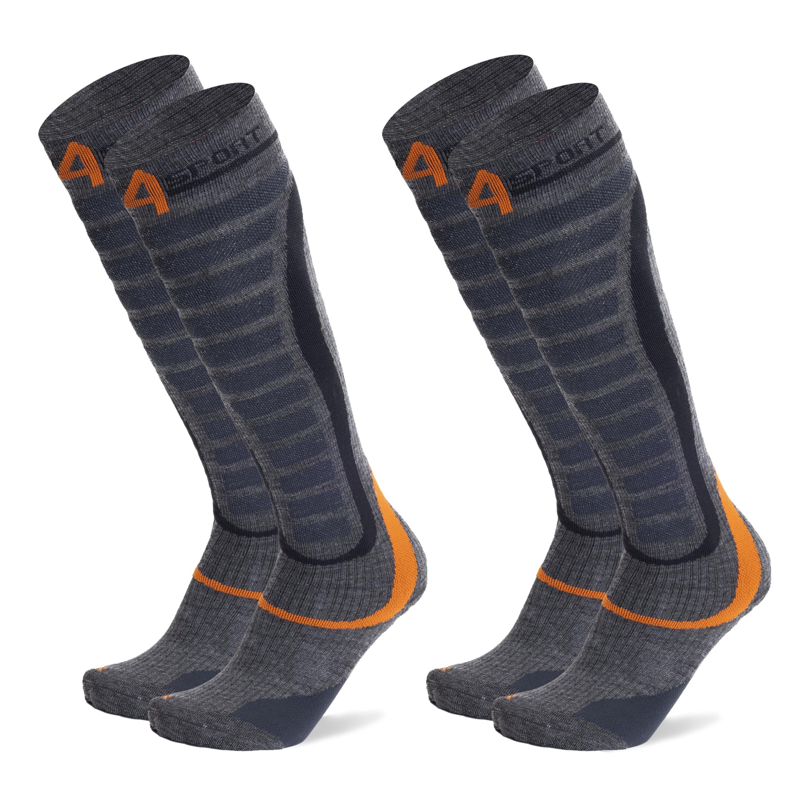 Ciocca Lange Ski- und Trekking-Socken, Unisex, 2 Paar, hergestellt in Italien, Sportsocken mit 3D-Kompression und Merinowolle für Wintersport