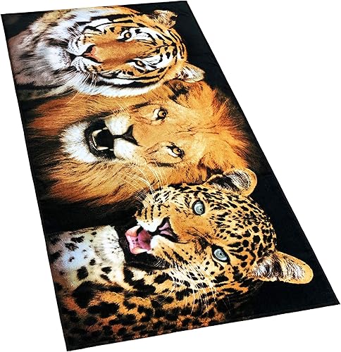 Miniatura 4 de Softerry Toalla de playa personalizada para gatos grandes 30 x 60 pulgadas león felinos salvajes tigre de Bengala y Jaguar leopardo 100 algodón