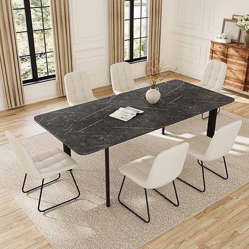 Miniatura 23 de Juego de mesa de comedor extensible para 6-8 personas, mesa de cocina MDF de 63 a 78.7 pulgadas con 6 sillas tapizadas, ahorro de espacio para Mesa