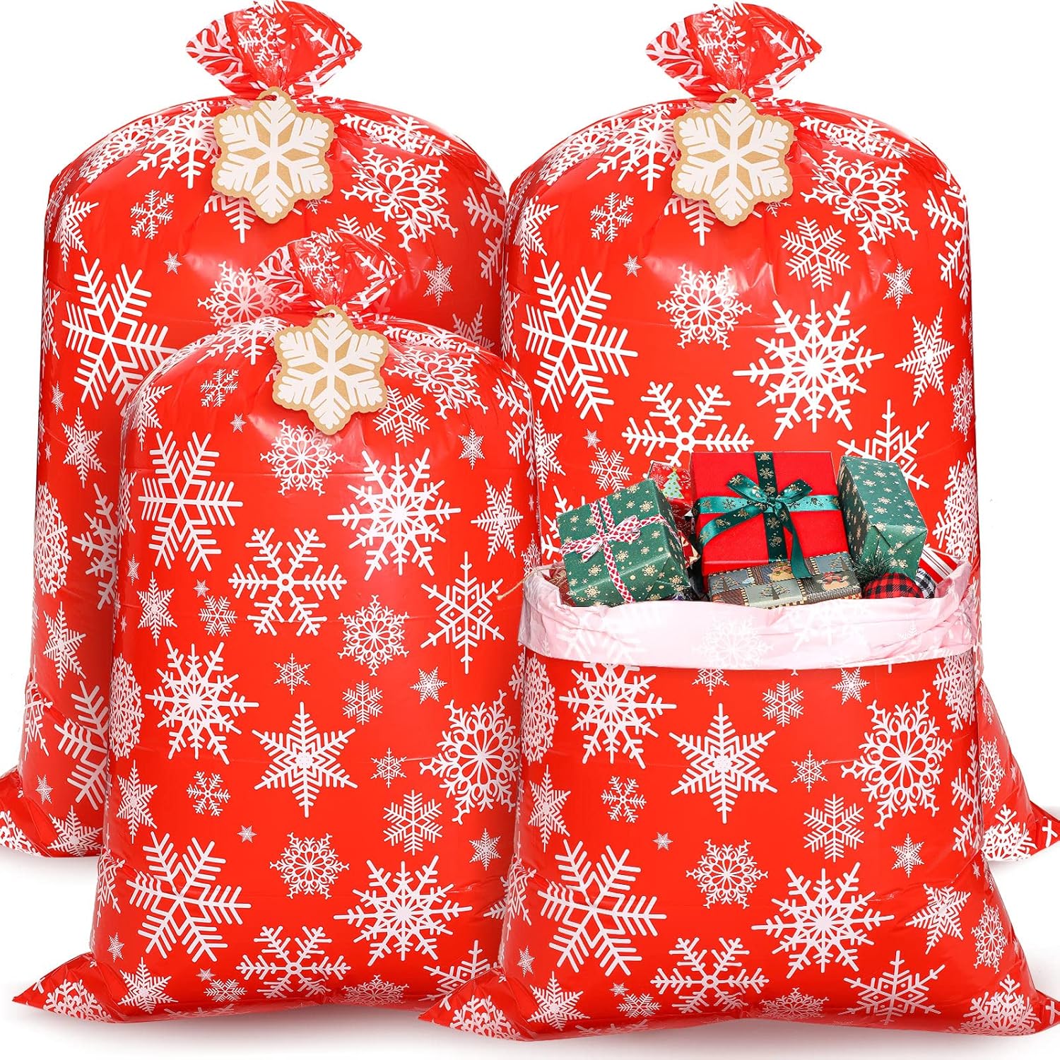 4 Pcs 56'' Large Christmas Gift Bags Jumbo Xmas Plastic