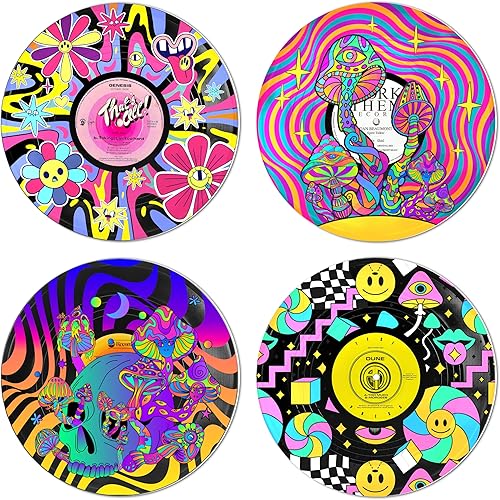 TracyArt Decoración hippie, carteles para estética de habitación, 420 decoraciones, decoración de discos, 4 piezas de 12 pulgadas