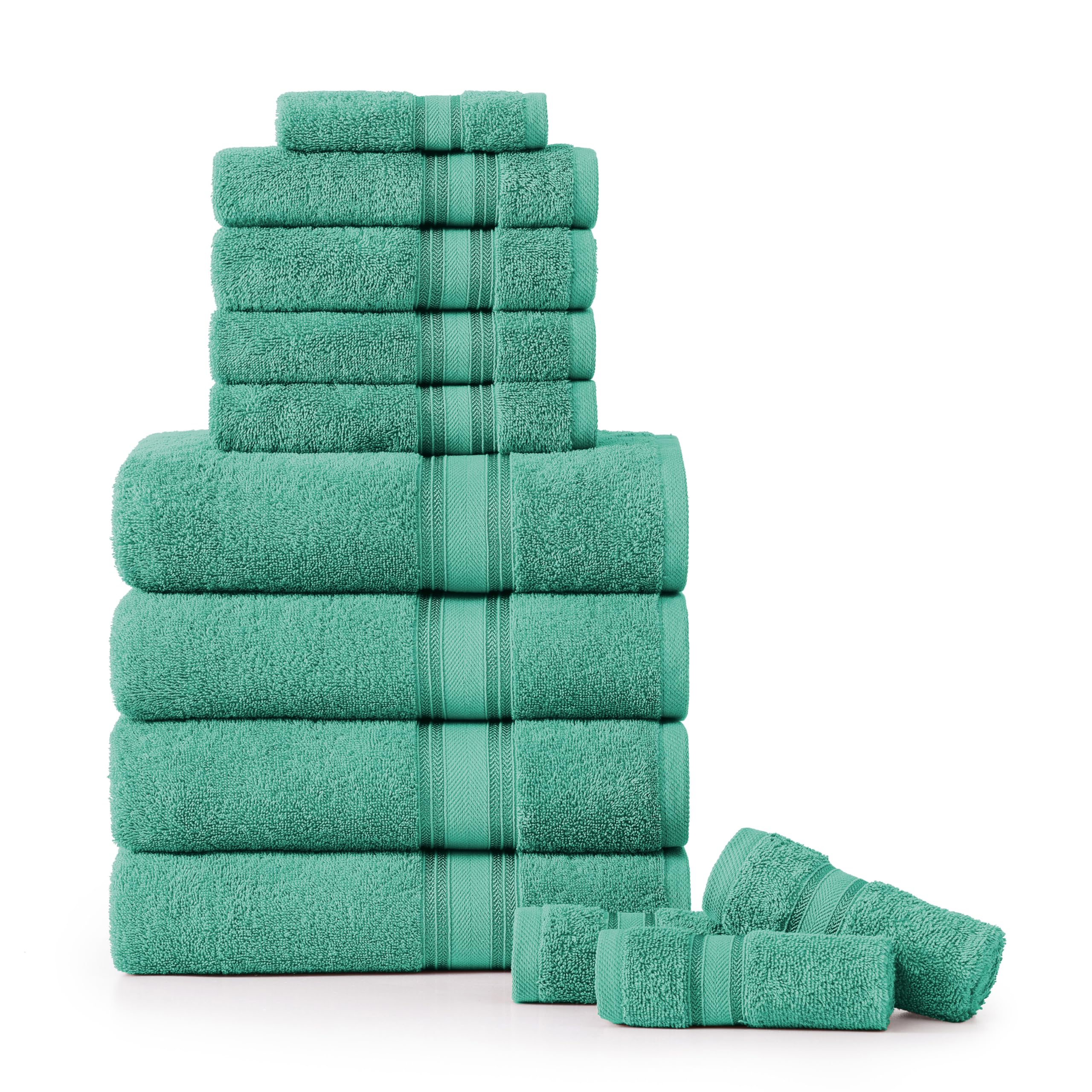 Lane Linen Luxury Bath Towels Set - 12 Piece Set, 100% Cotton Bathroom Towels, Zero Twist, Quick Dry Shower Towels, Absorbent Bath Towel, Super Soft, 4 Bath Towels, 4 Hand Towels, 4 Wash Cloths - Teal