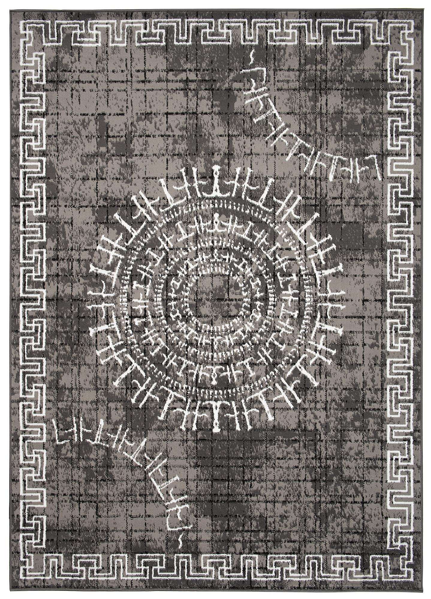 TAPISO Patras Tapis Poils Ras Moderne Blanc Gris Noir Motif Grec Rayures Bordure Tapis Salon Chambre Adulte Salle à Manger Bureau Oeko-TEX Résistant 140 x 200 cm