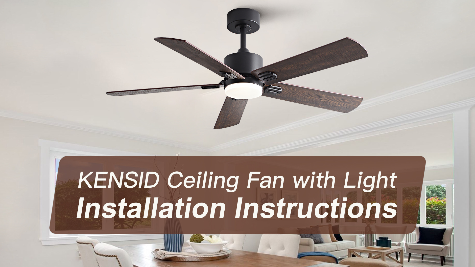 KENSID 42 Inch White Ceiling Fans with Lights and Remote Control