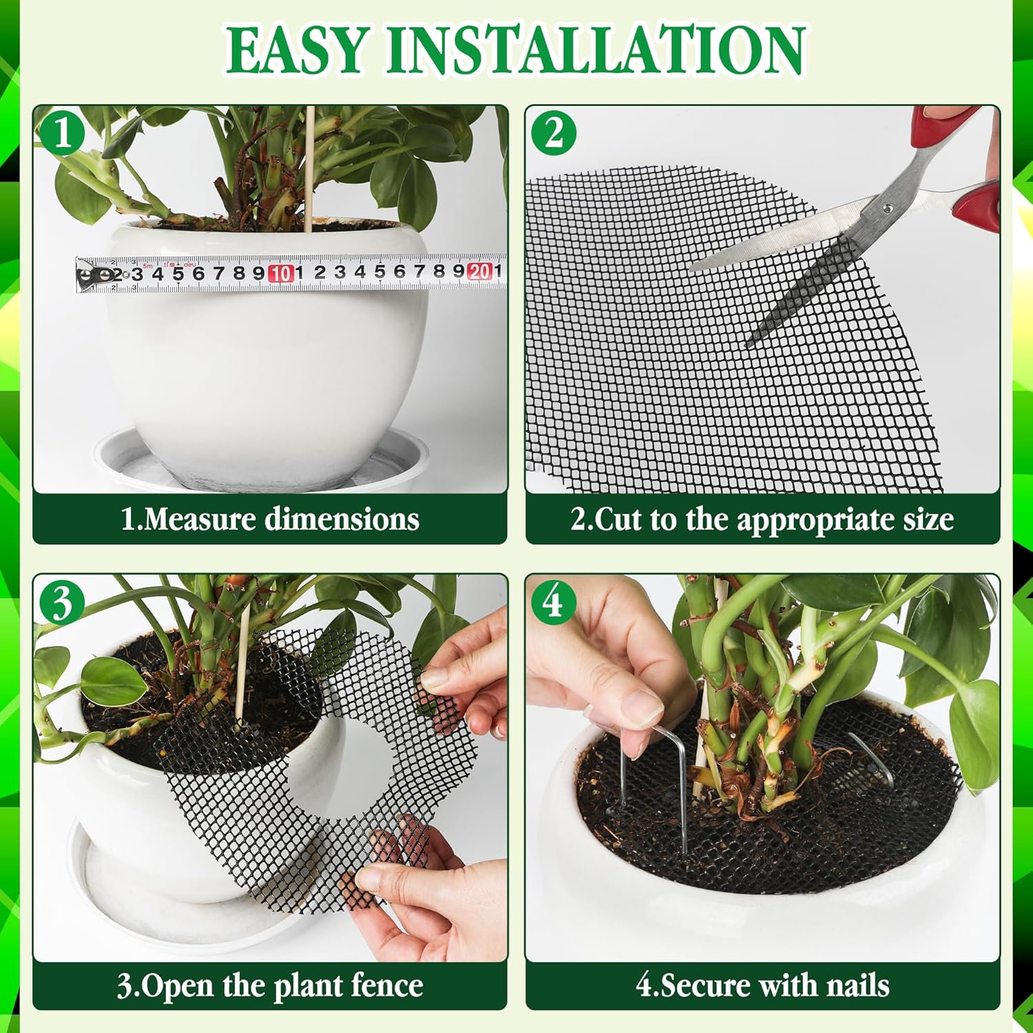 10pc 15.7" Plant Pot Grids Cuttable Plant Pot Soil Covers Protectors from Animals-Indoor Plant Pot Soil Guard for Outdoor Garden Plant Protection Breathable Mesh Prevents Digging