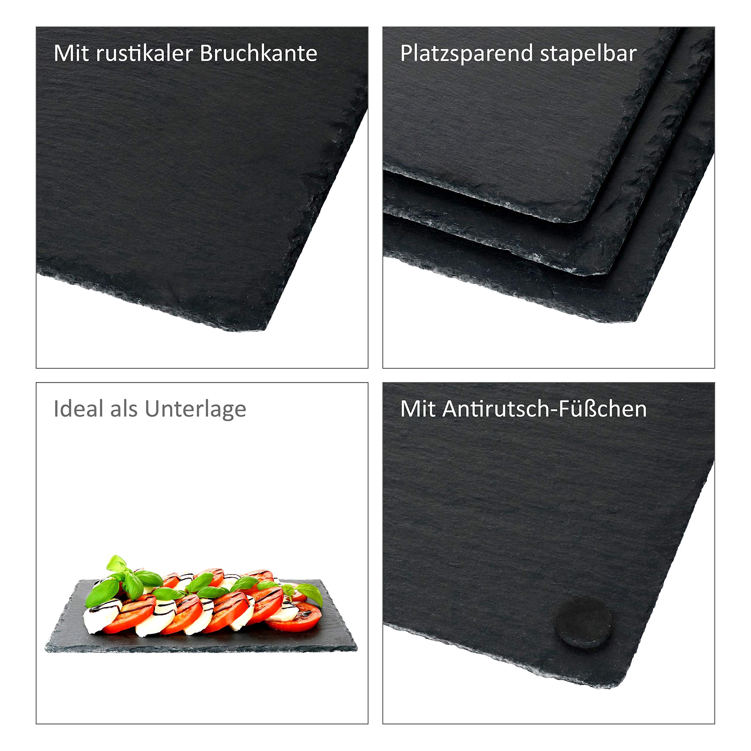 MamboCat Lot de 12 plaques en ardoise 20 x 30 cm - Assiettes rustiques en ardoise - Bords cassés naturels - Idéal comme plateau à sushi et assiettes de présentation - Noir