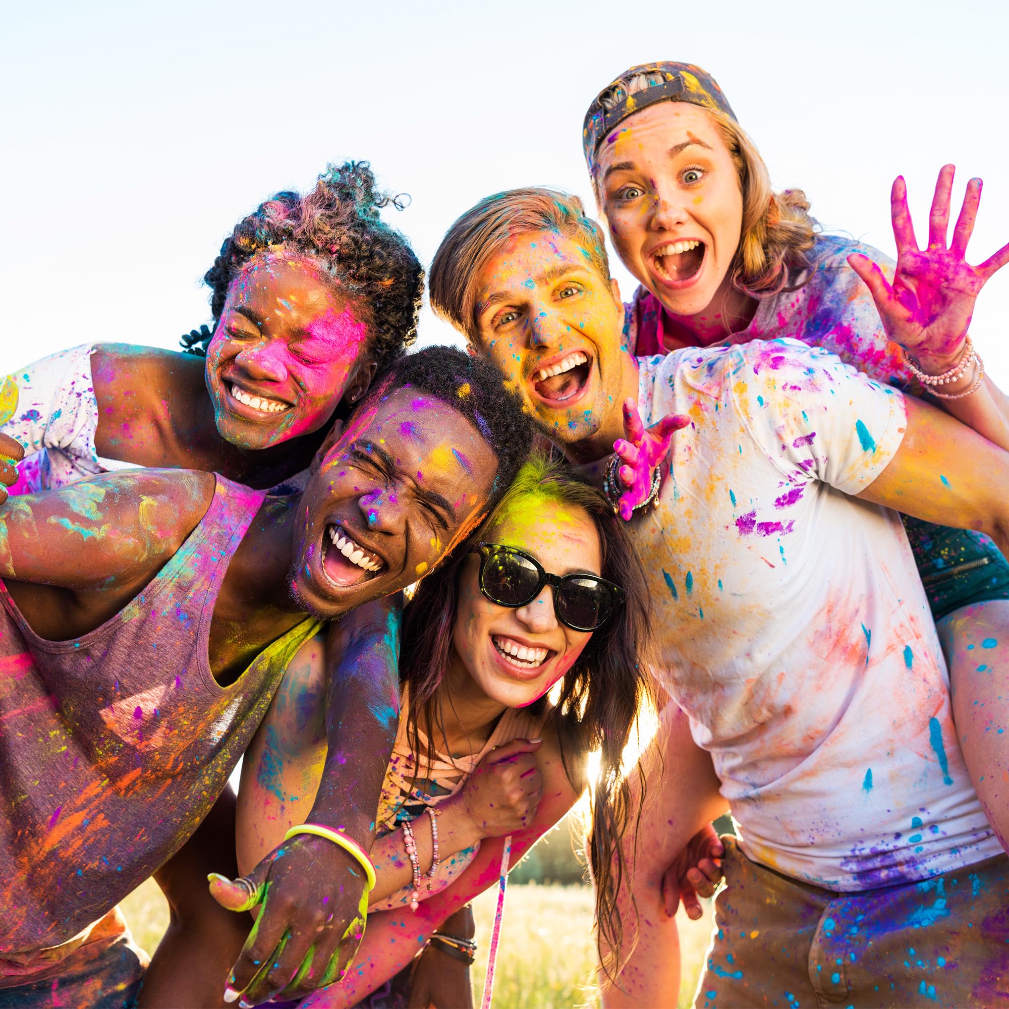 h2i Holi Pulver | 50 Beutel x 70 g | 3.500 g | 5 Farben | Holi Color Powder - 50 Farbbeutel mit leuchtenden Farben zum Werfen | für Festivals Fotoshooting Baby-Shower Party-Foto Fun & Action