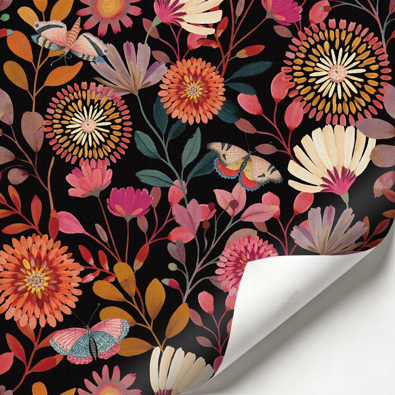 HPNIUB Boho Floral Peel and Stick Wallpaper Daisy Sunflower Butterfly
