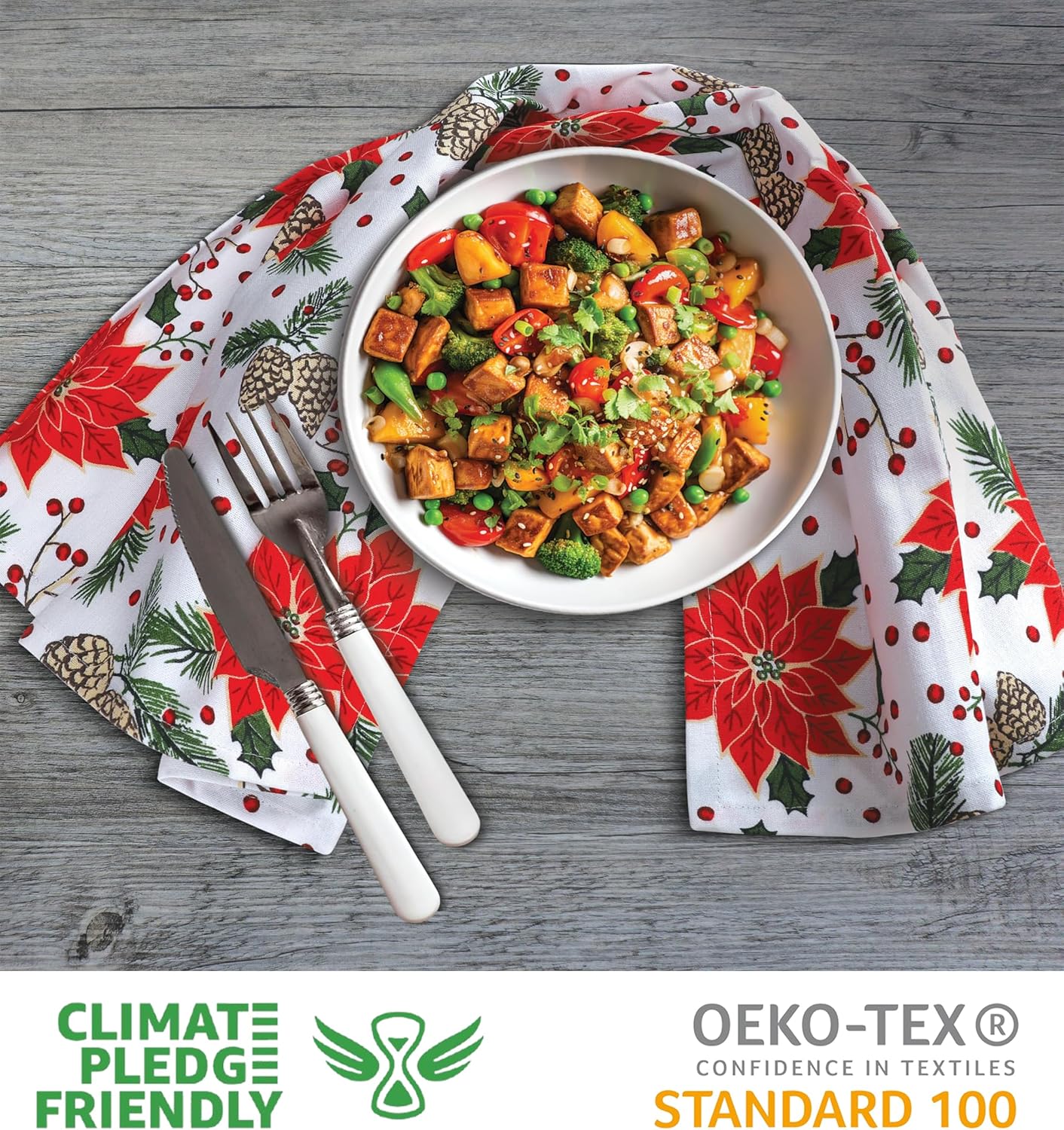 Urban Villa Christmas Kitchen Towels Pine Cone Print Multi Color, Premium Quality,100% Cotton Dish Towels Mitered Corners (Size: 20X30 Inch), Highly Absorbent Bar Towels & Tea Towels - (Set of 6) - Image 2