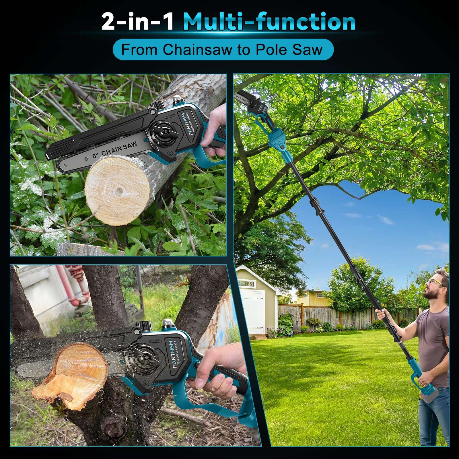 Perche Élagueuse Télescopique Électrique Compatible avec Makita 18V (sans batterie), 6 Pouces Mini Tronçonneuse sans Fil Tête Pivotante à 90°, Graisseur Automatique léger et maniable