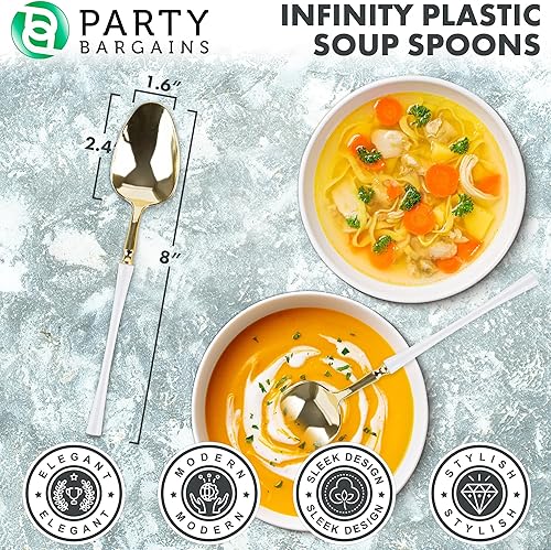 Miniatura 170 de Party Bargains Disposable Plastic Black Gold Cutlery Set, Infinity Modern Design Utensils, 40 Pack: 16 Forks, 8 Knives, 16 Spoons